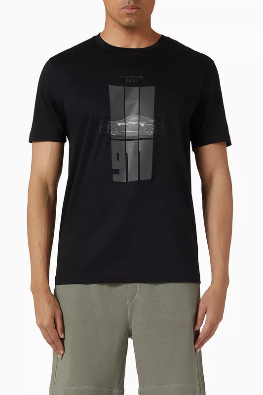 PORSCHE X BOSS T-SHIRT IN MERCERIZED COTTON WITH REFLECTIVE GRAPHIC PRINT