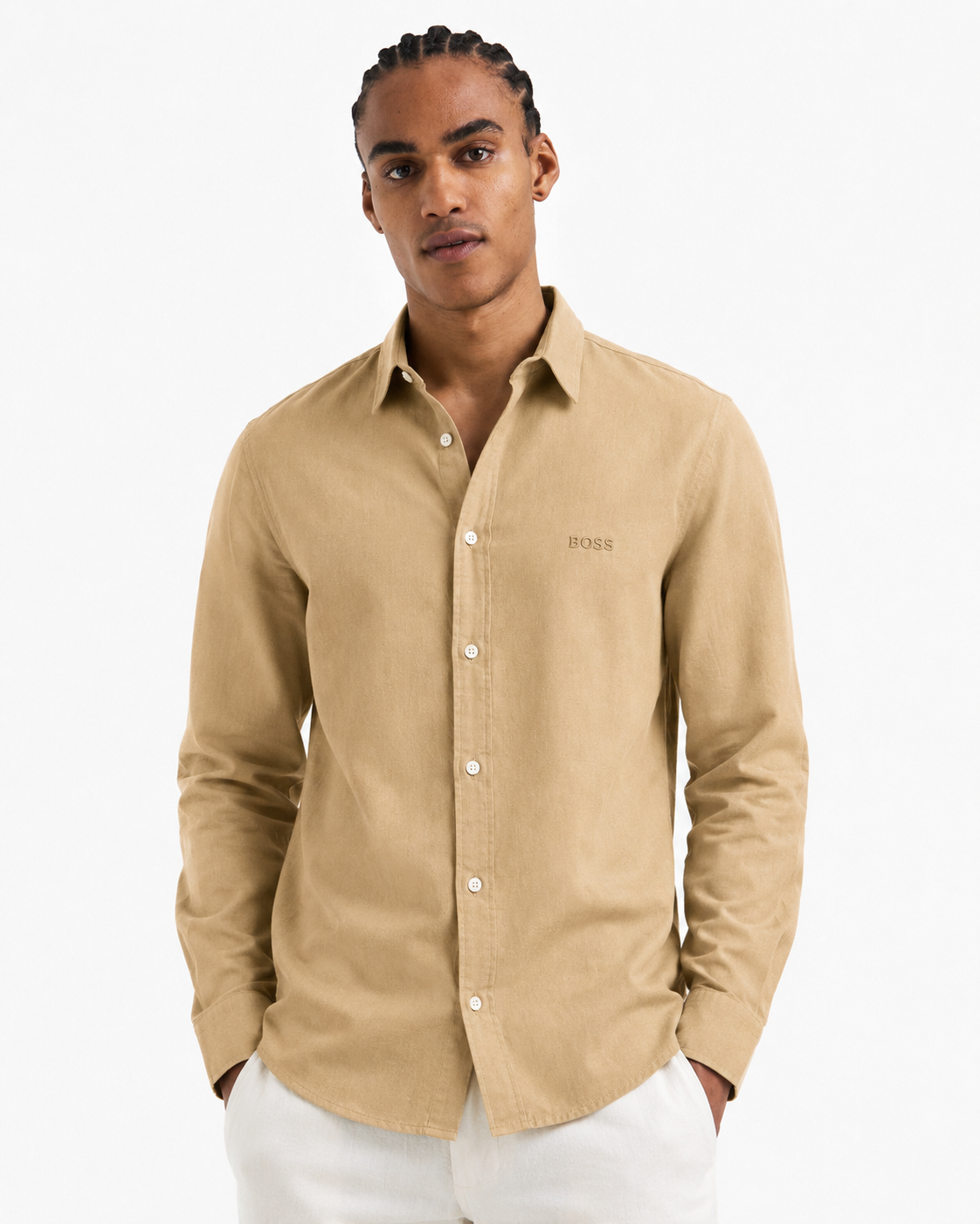 BOSS beige Relegant  Slim Fit 100% Linen Shirt